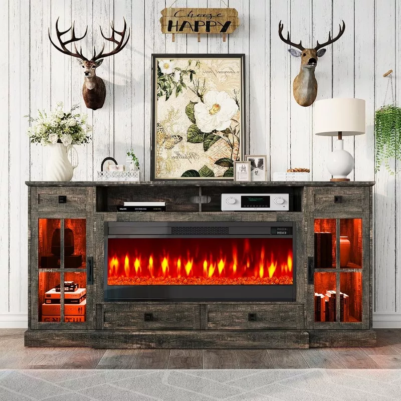 70" Fireplace TV Stand - Dark Oak