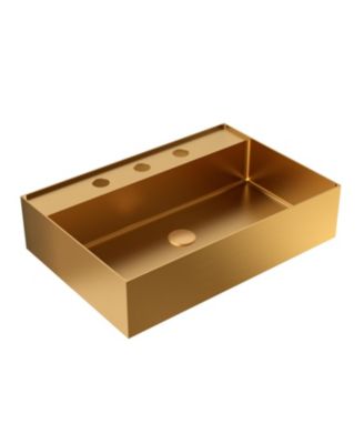Integrated Brushed Gold 304 Stainless Steel Bathroom Sink With 3 Faucet Holes