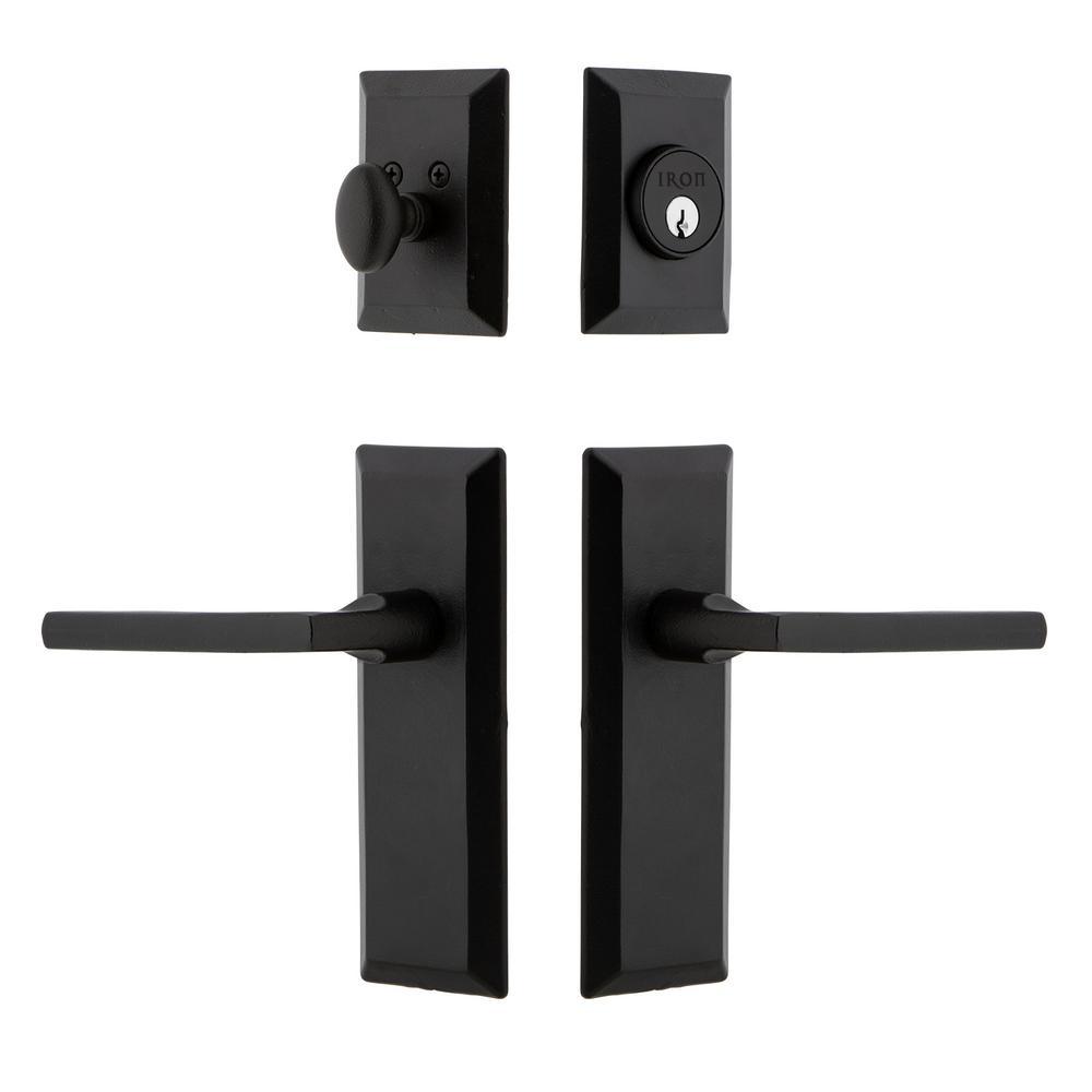 LICTOP 6.7 Inch Black Hollow Metal Door Lever Handleset, 2-Pack