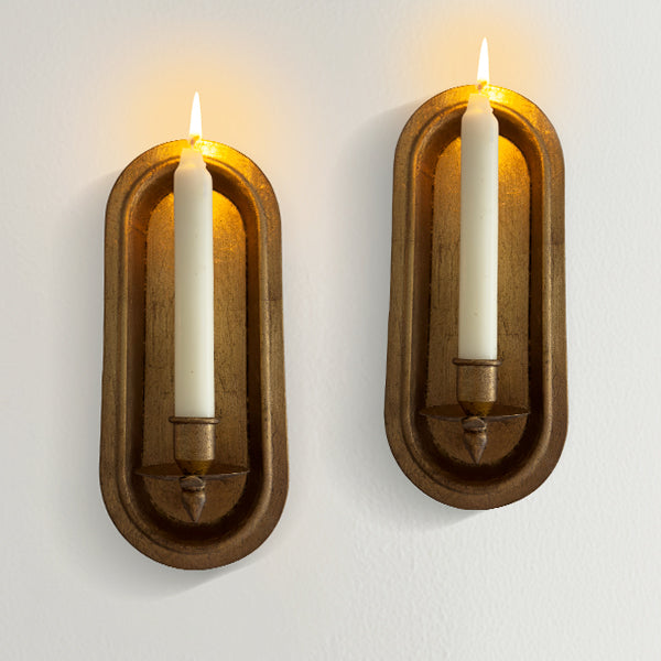 BEGINS Hand Forge Metal Wall Candle Sconces - Set of 2, Bright Gold
