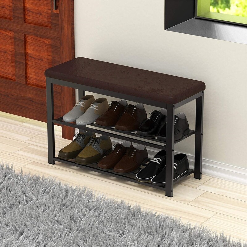 Amazon.com: Simple Houseware Wooden Top Shoe Rack Bench for Entryway, White | 29"W 2-Tier Shoe Storage Organizer, Holds Up to 250 Lb, for Entryway, Bedroom, and Living Room : Home & Kitchen