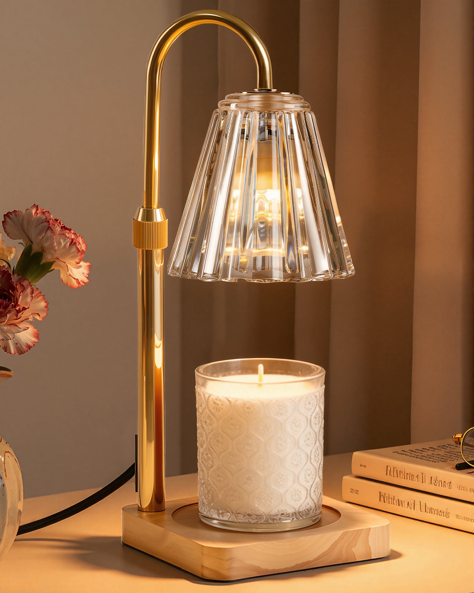 Marycele Candle Warmer Lamp with Timer & Dimmer - Valentines Day Gifts for Women Her Mom, Aesthetic Valentines Decor, Adjustable Height Wax Melter for Large Jar & 3-Wick Candles (2 Bulbs Included) Gold Adjustable Height