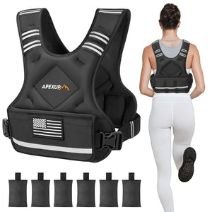 APEXUP 3069 Running Vest (Black, Slim) - Self-Adjustable Reflective Safety Vest with Storage Pocket