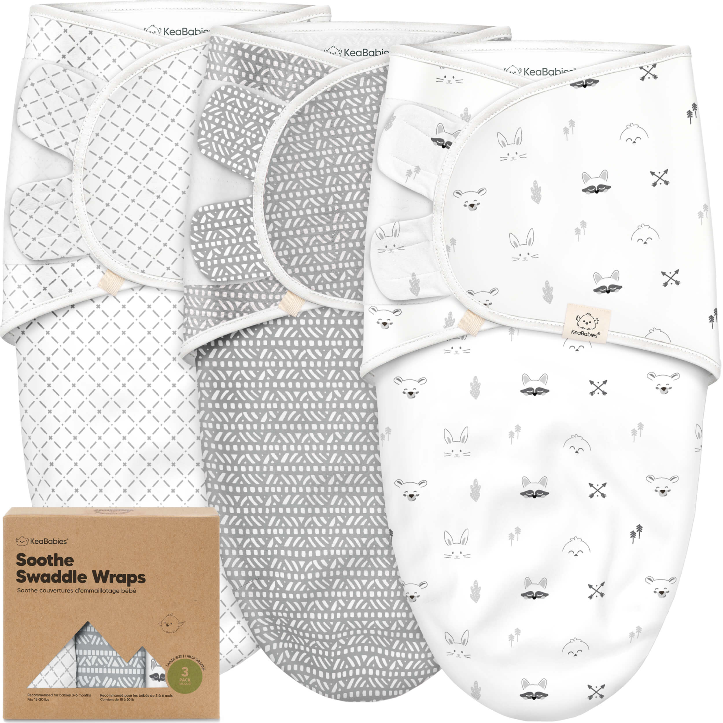 KeaBabies Soothe Swaddle Wraps 3-Pack