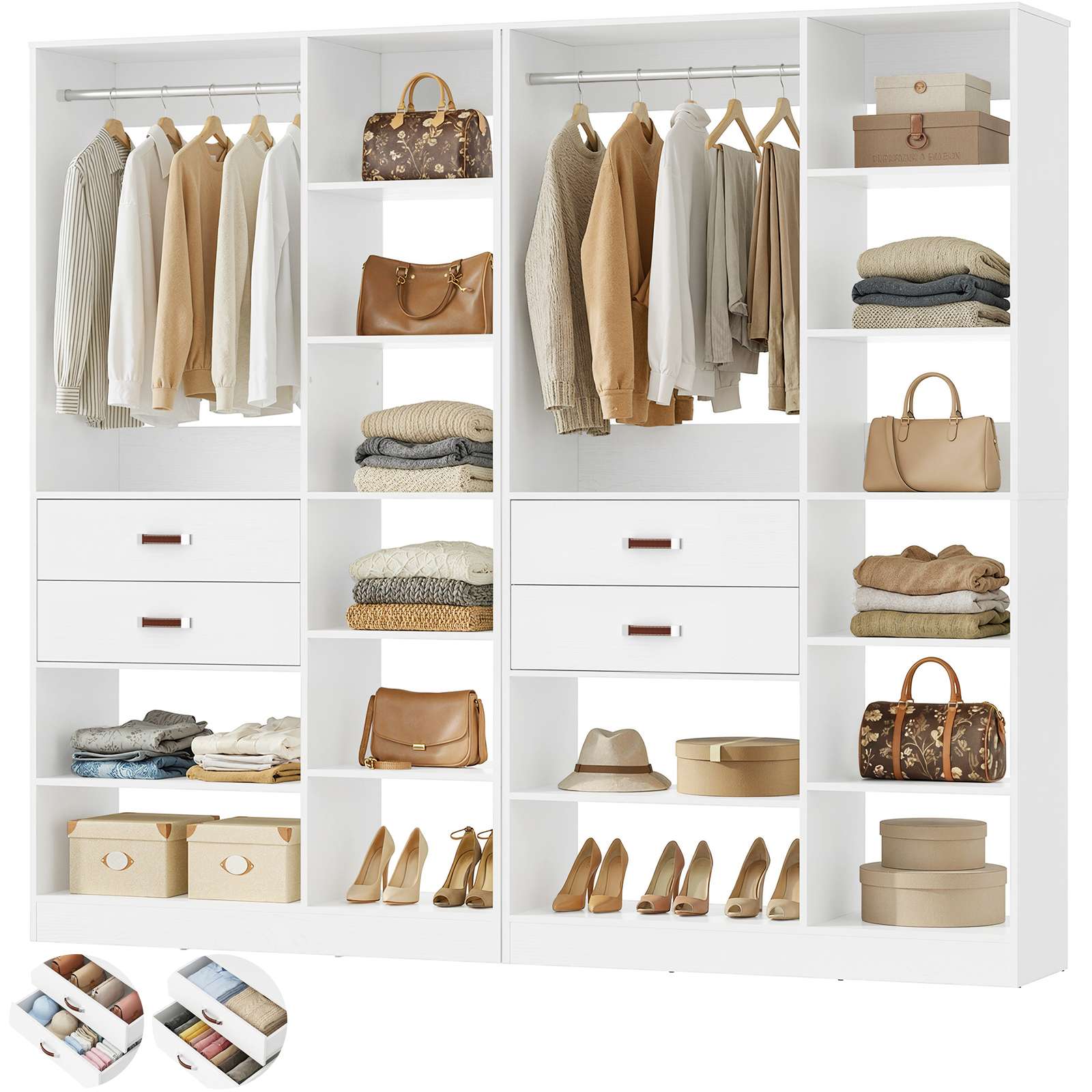 Rushville Closet System with 4 Drawer, 80" Tall Freestanding Wardrobe System