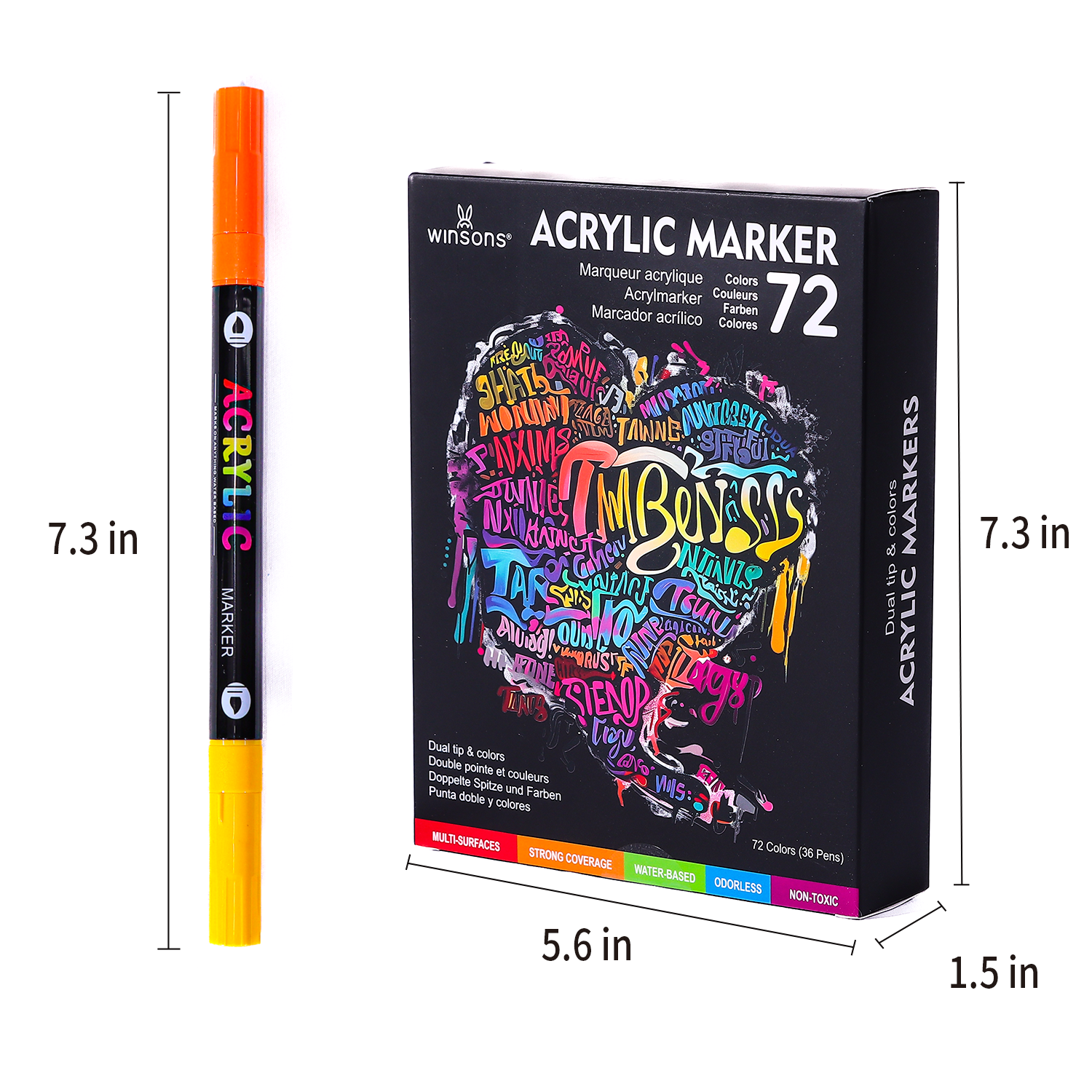 Winsons 72 Colors Dual-Tip Acrylic Paint Marker Set (36 Count)