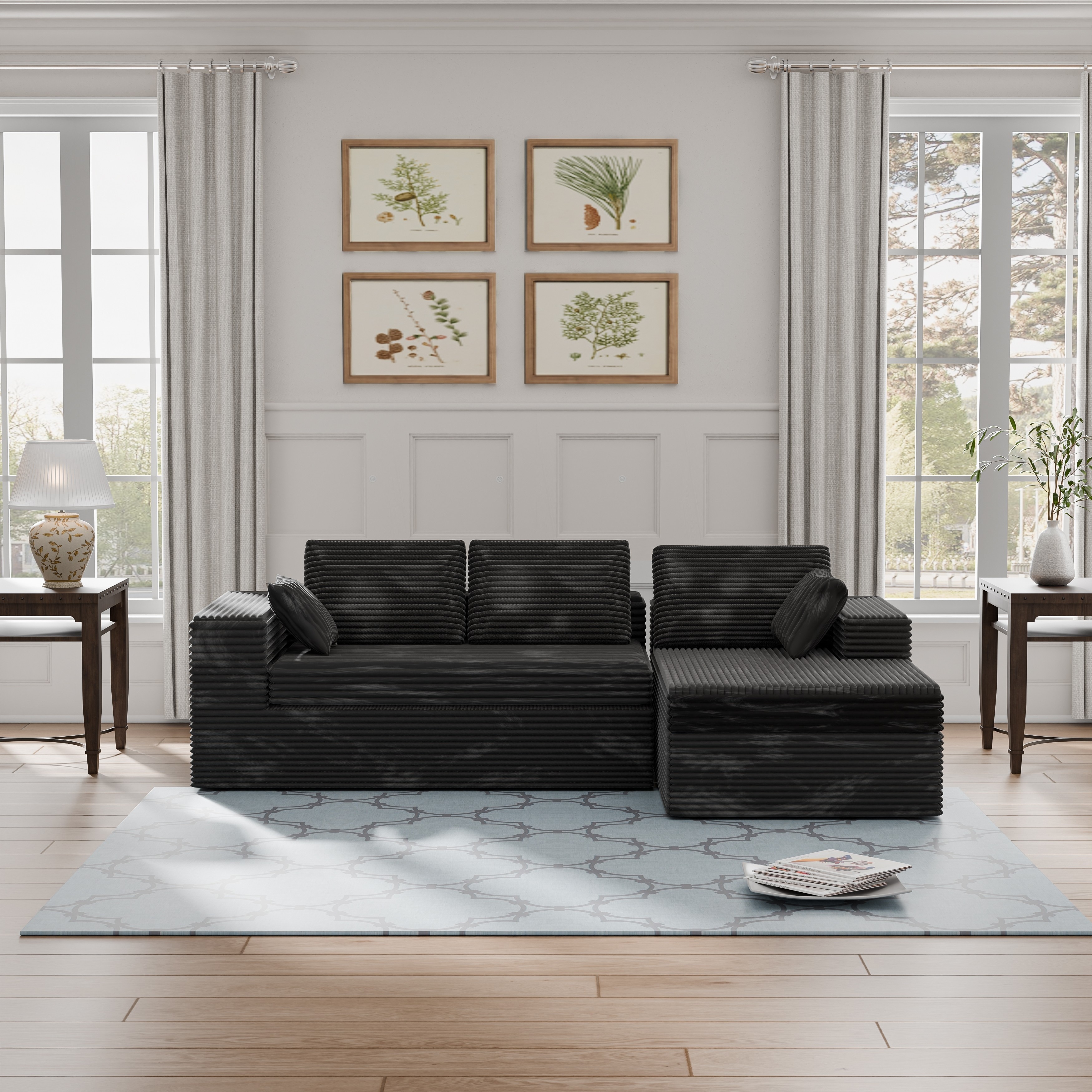 Upholstered Sofa Cloud Couch Modular Sectional - Black