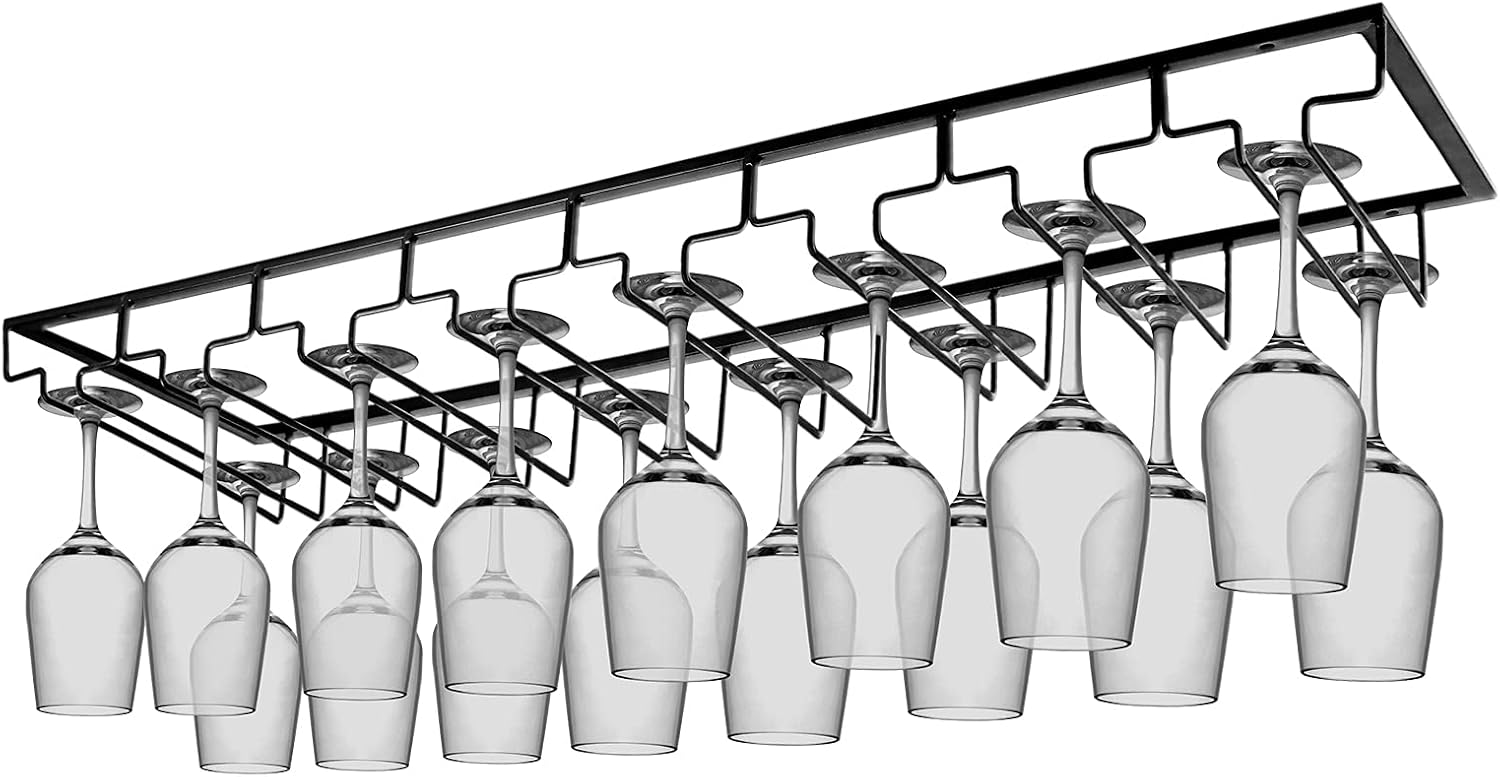 Xverycan Under Cabinet Wine Glass Rack (Black)