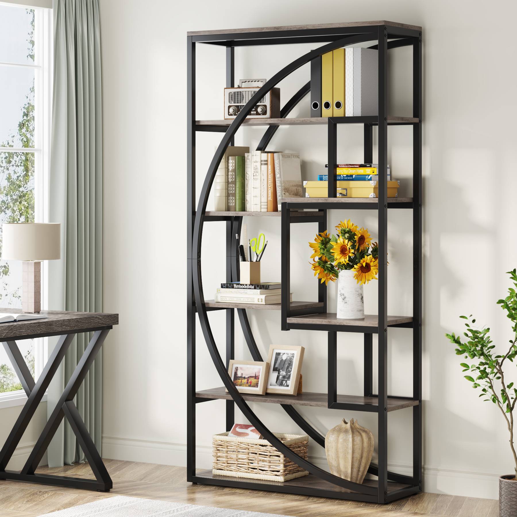 Tribesigns Bookcase and 8 Drawers - Gray