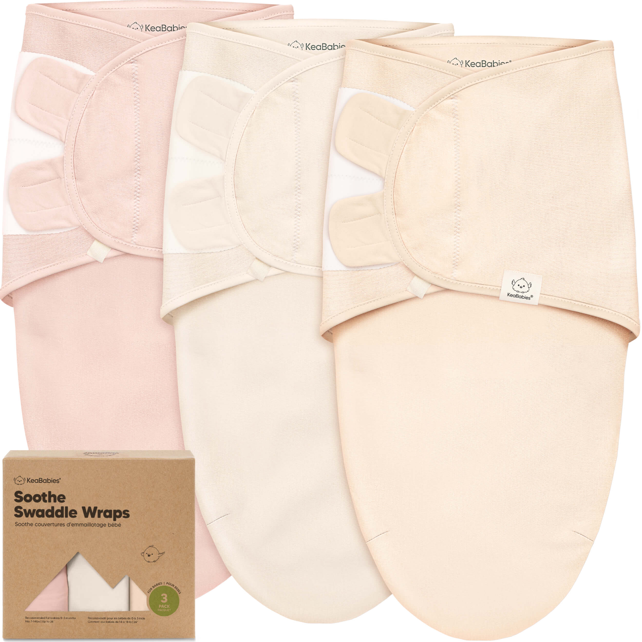 KeaBabies Soothe Swaddle Wraps (Angelic) 3-Pack