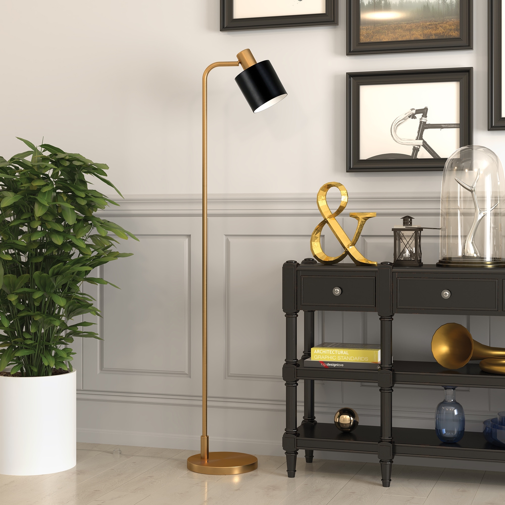 ONFOUR Floor Lamp - Brushed Gold/Brass with Black Cord