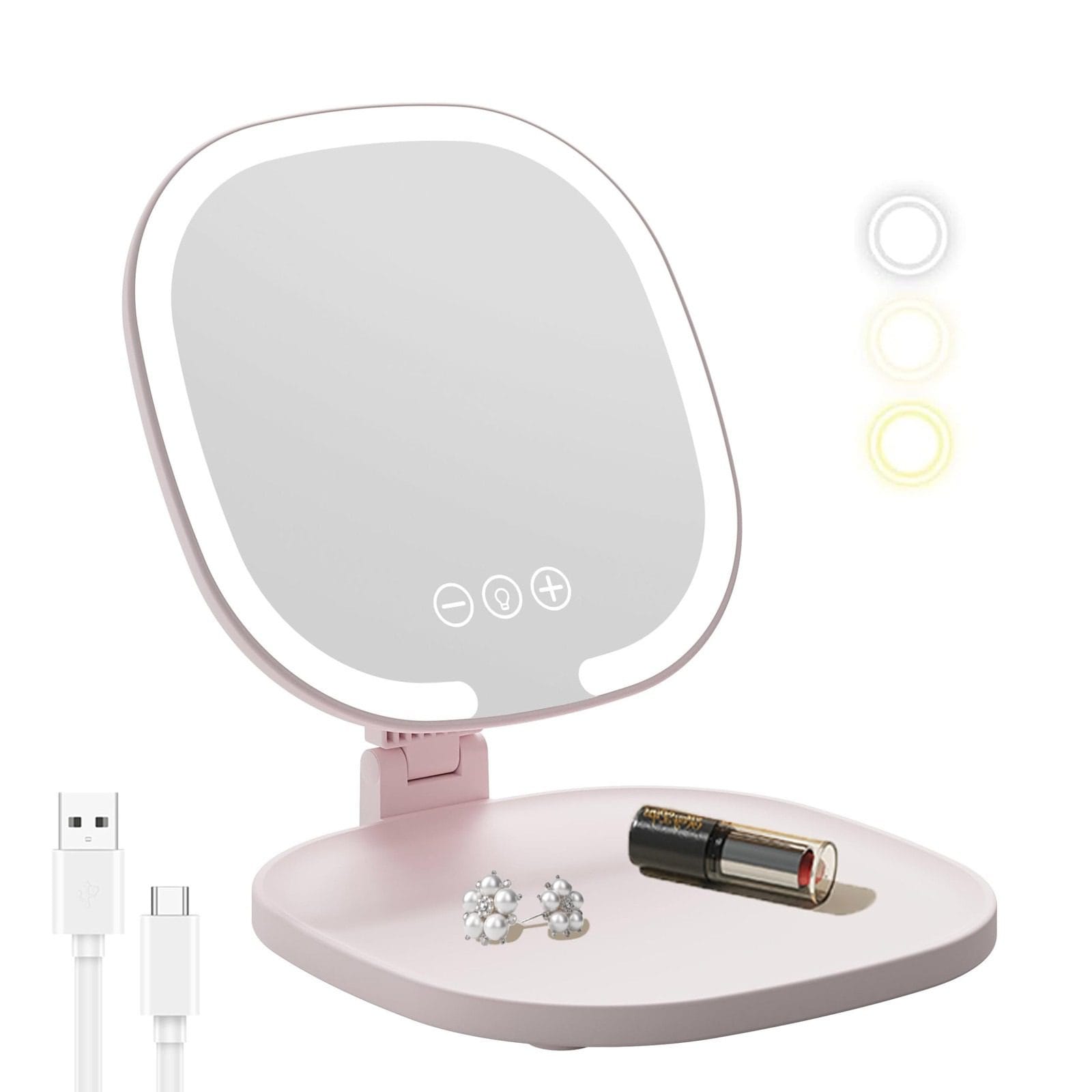 ZHUOTHAN Rechargeable LED Makeup Mirror - Pink