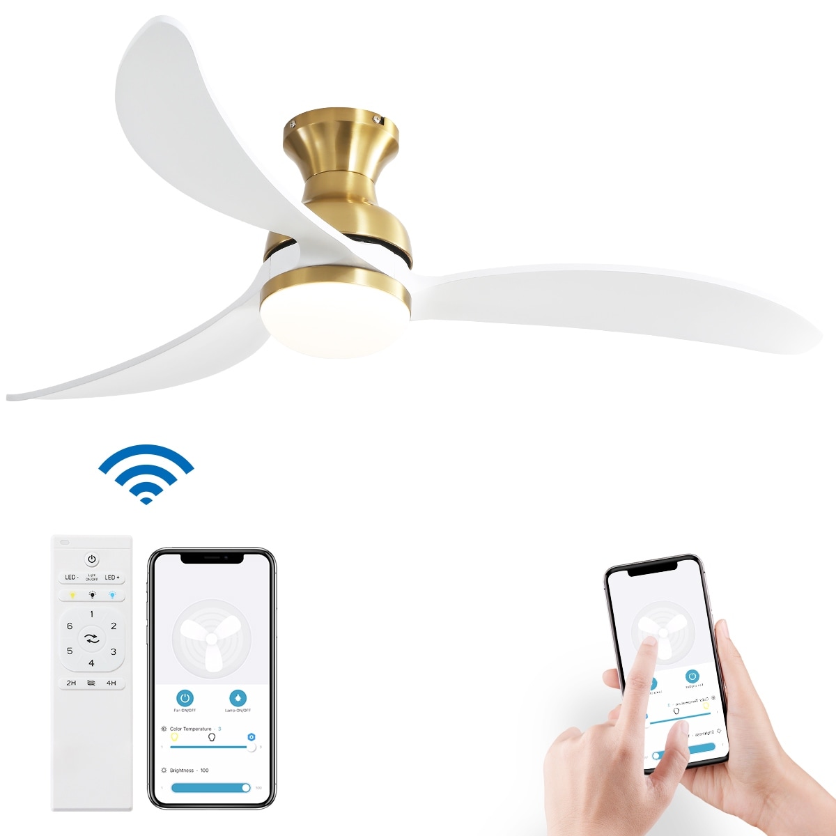 52 Inch Smart Ceiling Fan with Lights and Remote, Red Wood Finish