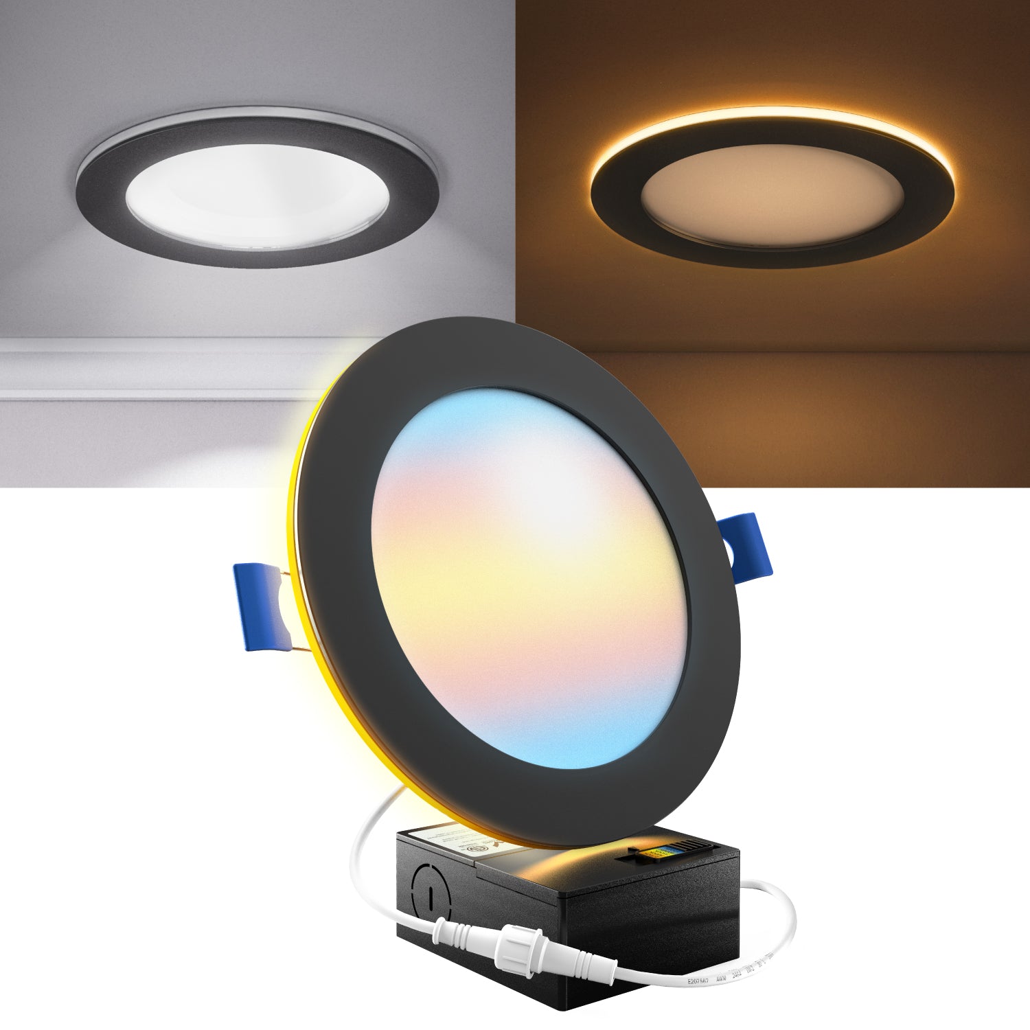 EOSMILE 6 Inch Black Recessed LED Lighting with Night Light 16-Pack