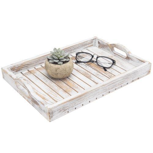 Rustic Wooden Serving Tray - Whitewashed Finish