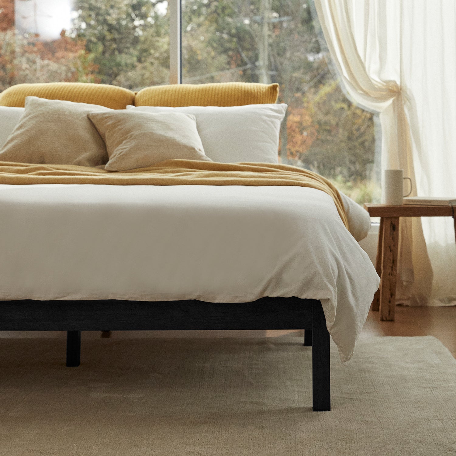 LIFEMENT Slim Wood Bed Frame, King, Walnut