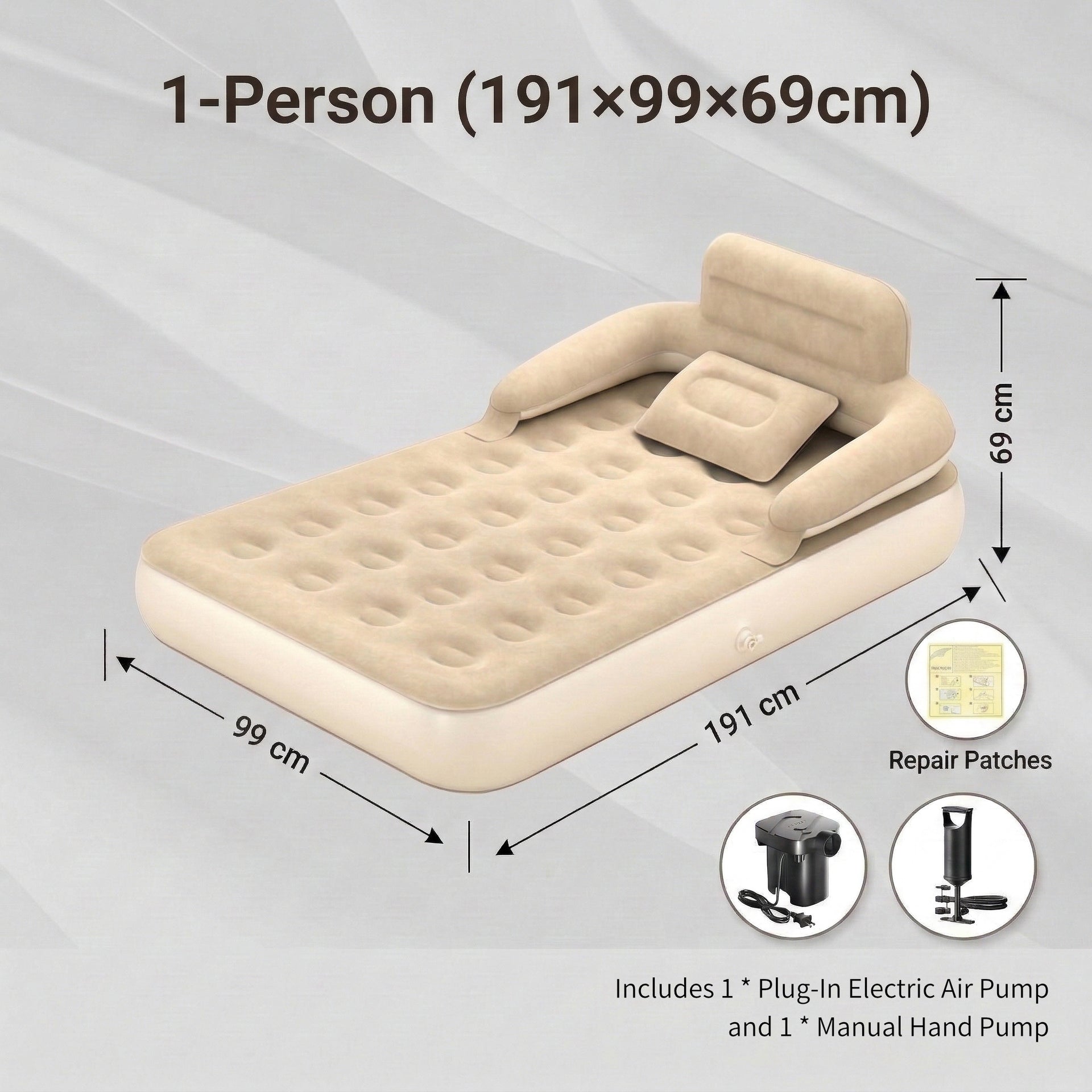 Jilong High-Raised Flocked Airbed With Backrest Twin Size (USA)