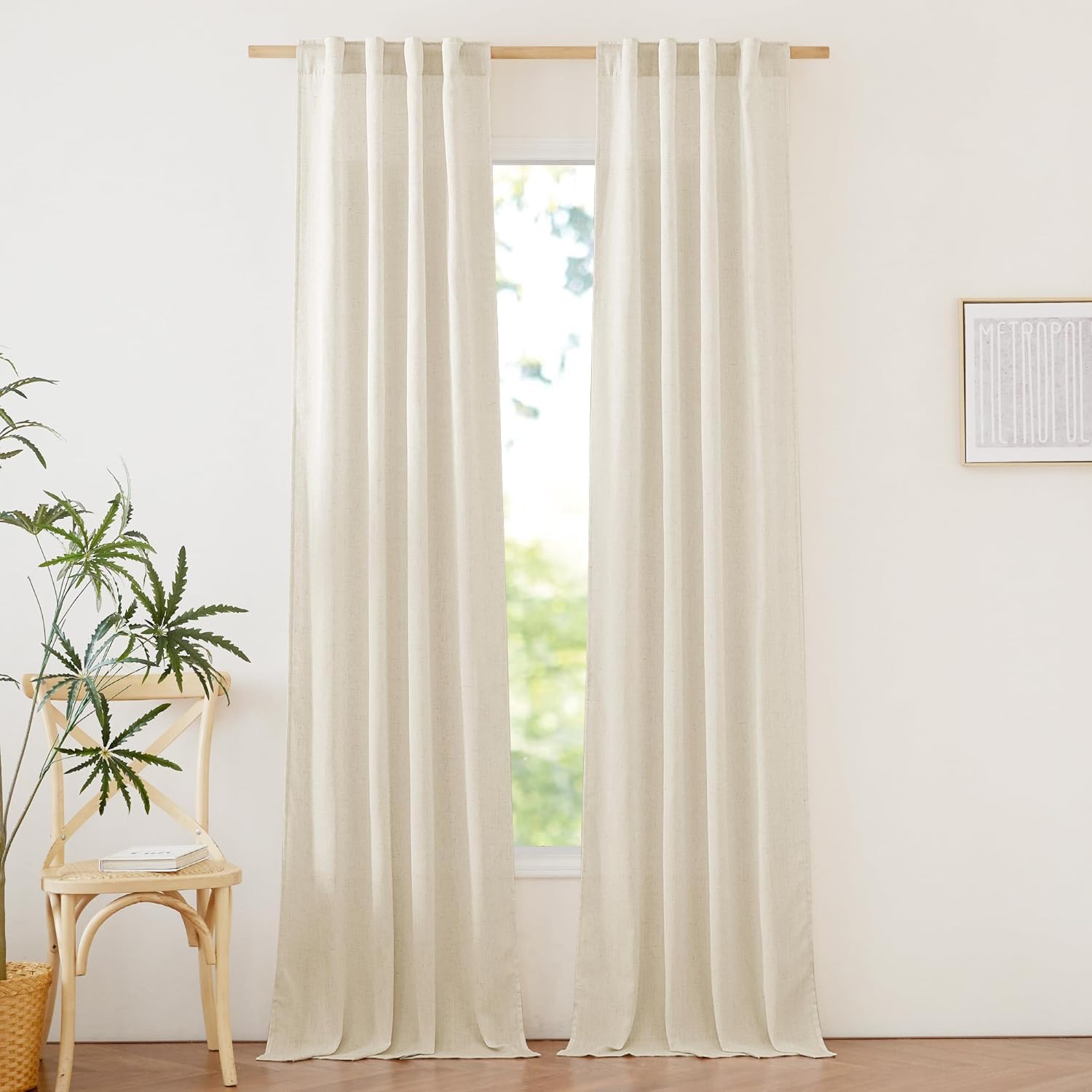 NICETOWN Thick Linen Curtains, Angora Beige, 55" x 84", 2 Panels