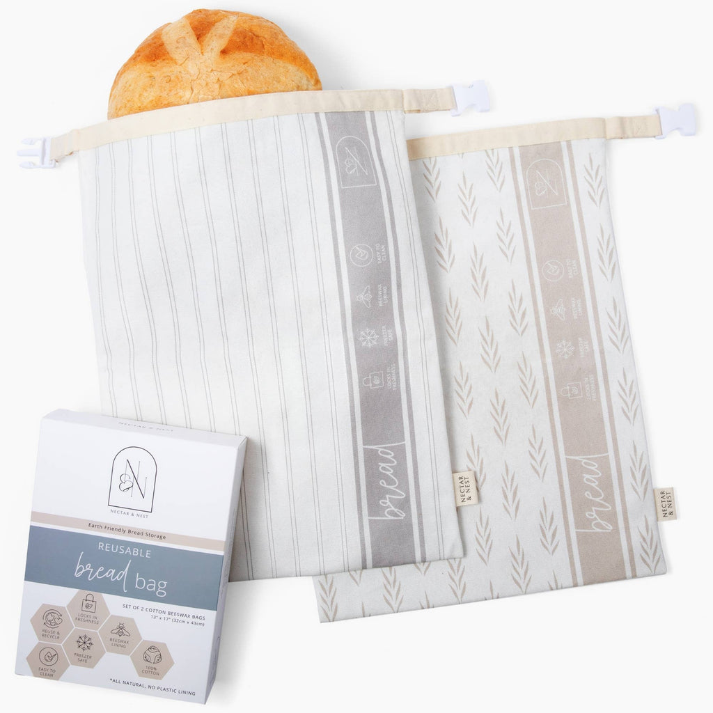 Tutiva Set of 2 Reusable Beeswax Coated Cotton Bread Bags
