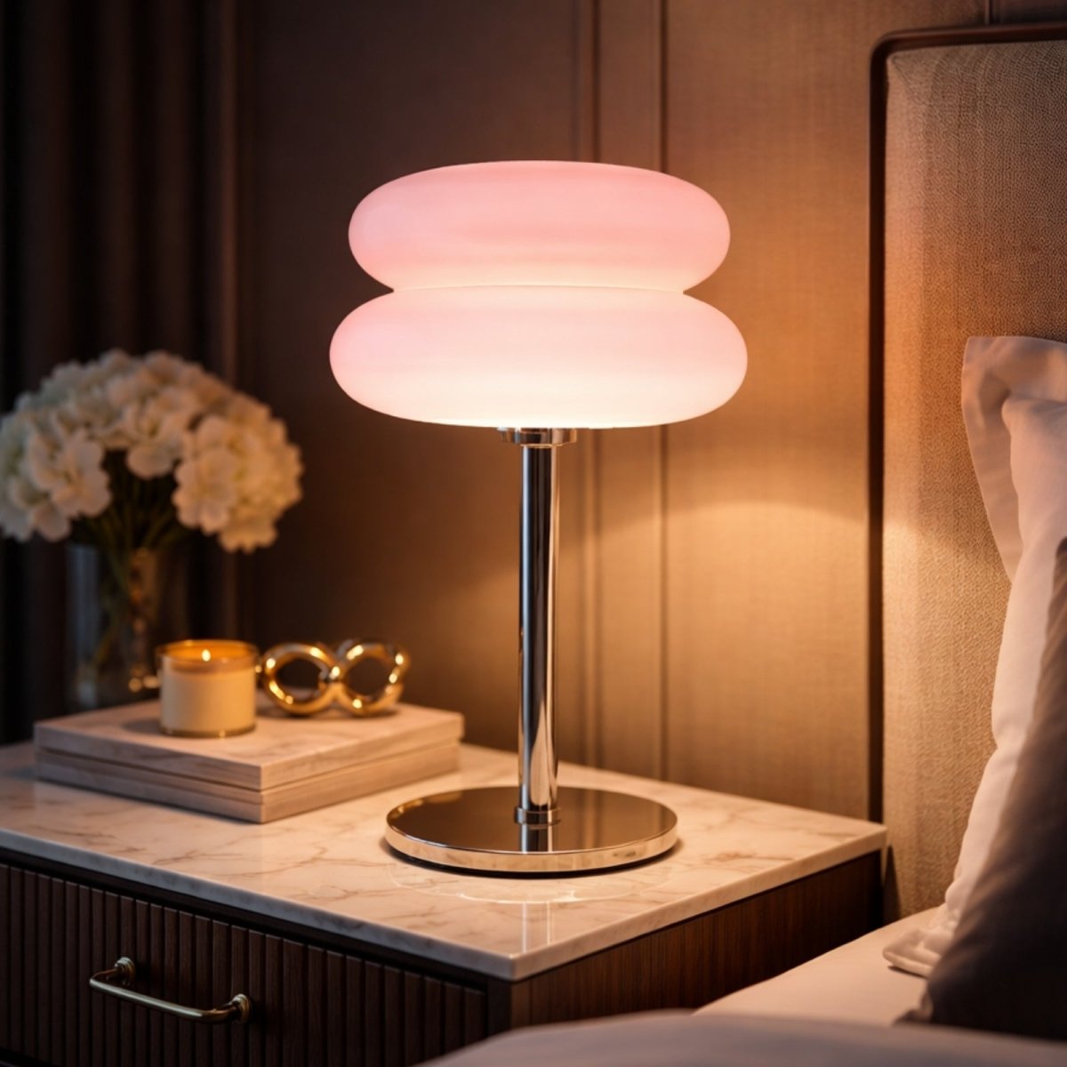 Mid-Century Modern Style Orange Mushroom Table Lamp with Chrome Base