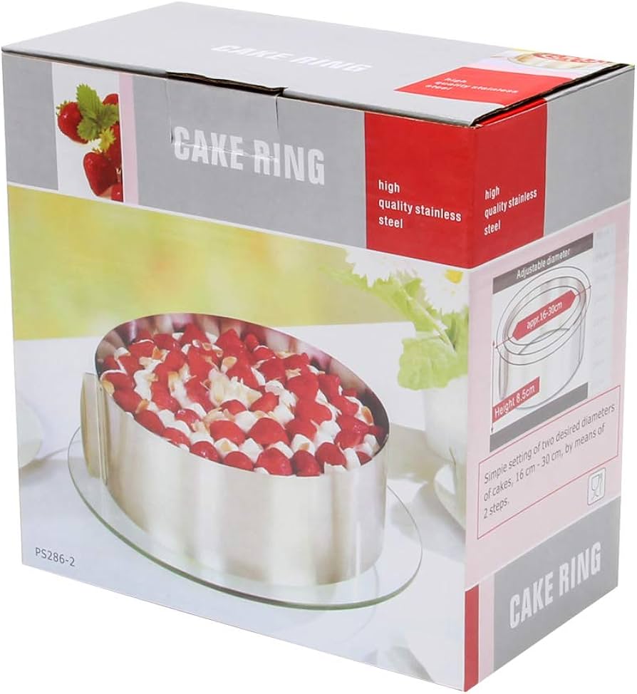 Adjustable Stainless Steel Cake Ring, 16-30cm, 15cm Height