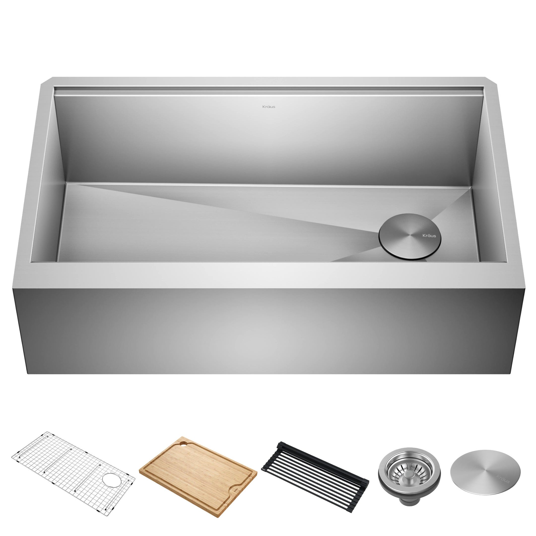 Kraus KWF410-33 33" Farmhouse Workstation Single Bowl Stainless Steel Kitchen Sink