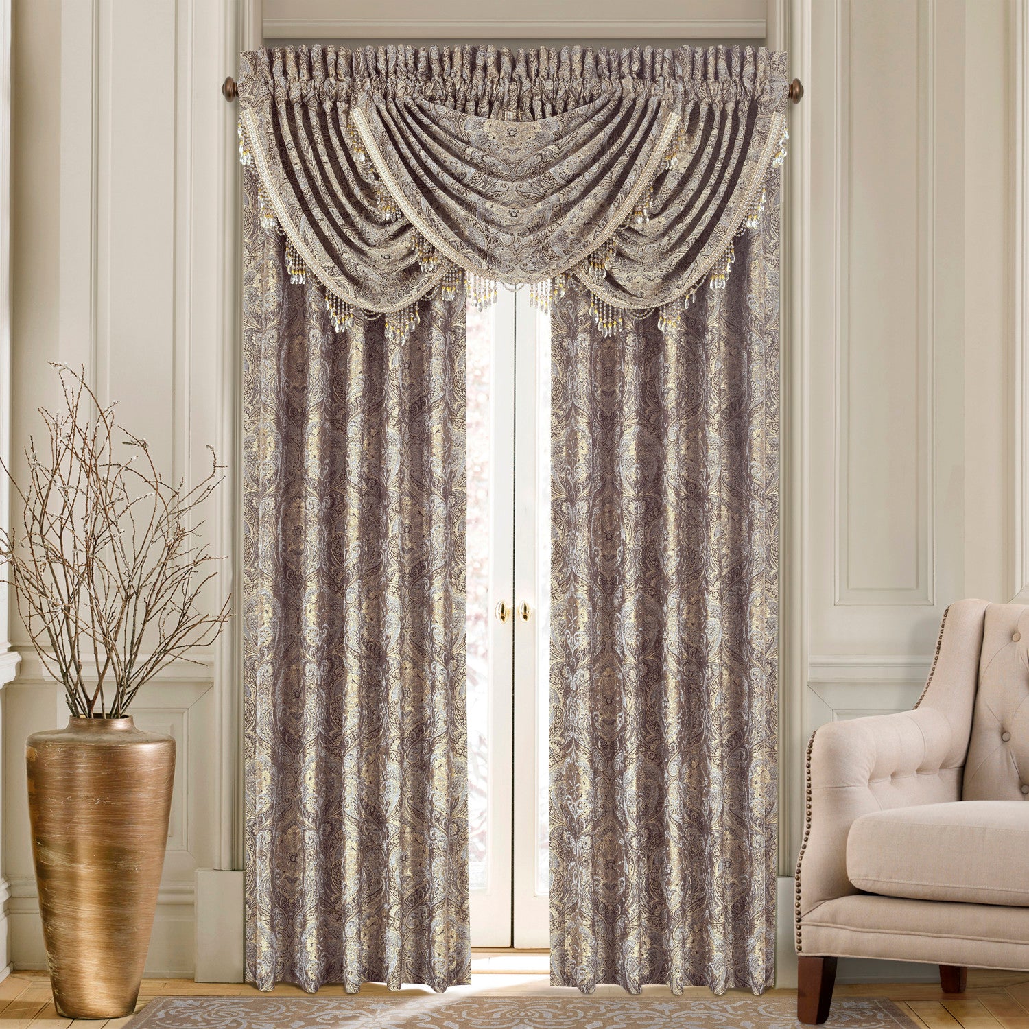 J. Queen New York Provence 2 Lined Pole Top Drapery Panels 50 in. W x 84 in. L