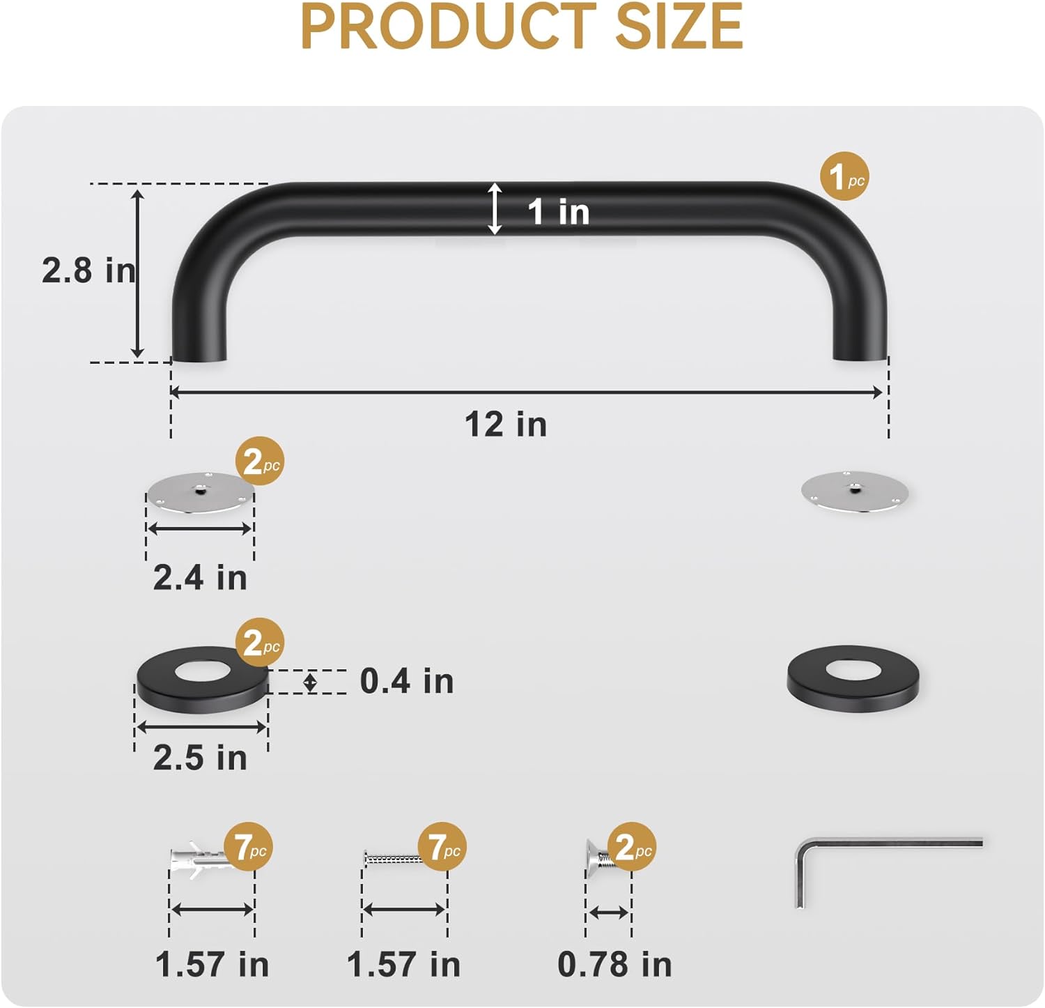Amazer Bath Shower Grab Bar, Black, 12 inch