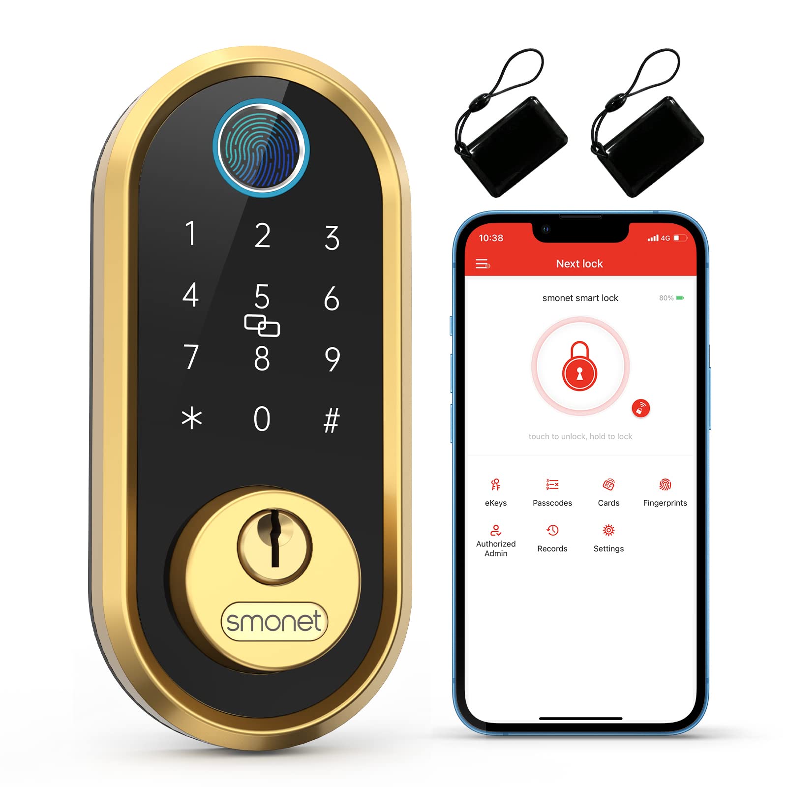 Smonet Smart Deadbolt with Fingerprint & IC Fobs