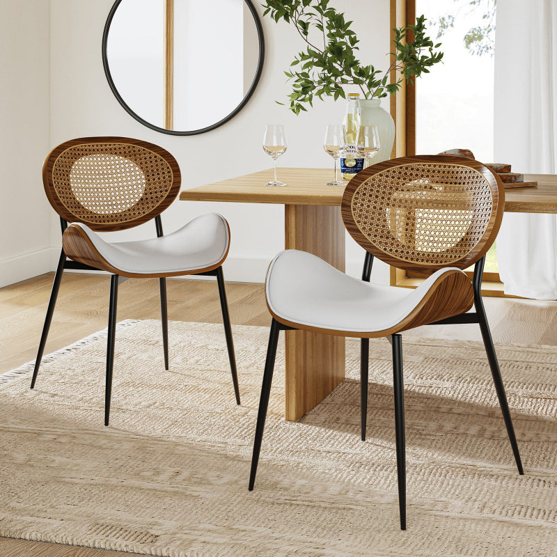 Flora Curved Wood Backrest Faux Leather Upholstery Cushion Dining Chair,Set of 2