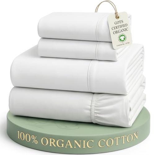 Lane Linen 100% Organic Cotton 4-Piece King Size Sheet Set - Classic Percale Weave