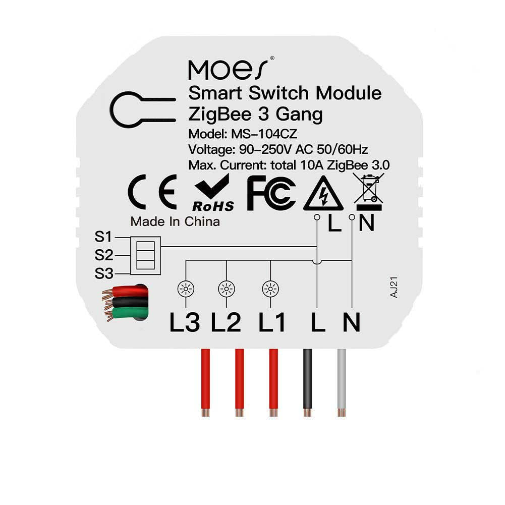 Moes Smart Switch 3-Gang Wi-Fi/RF/ZigBee/BLE Wall Switch