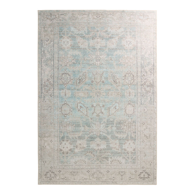 Area Rug Distressed Traditional Blue and Neutral