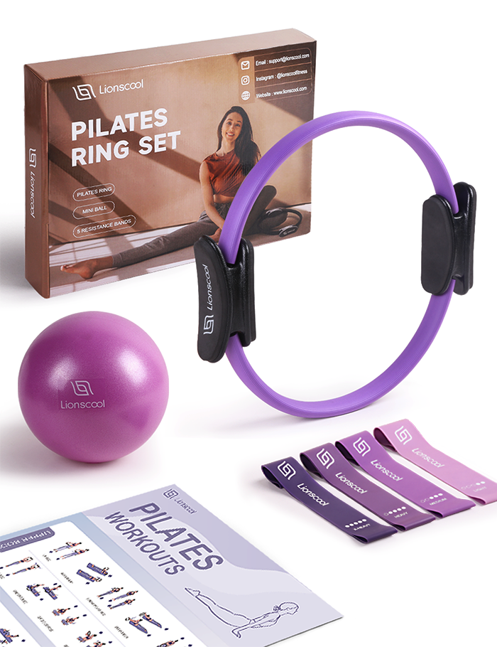Lionscool Pilates Yoga Exercise Set with Ring and Mat