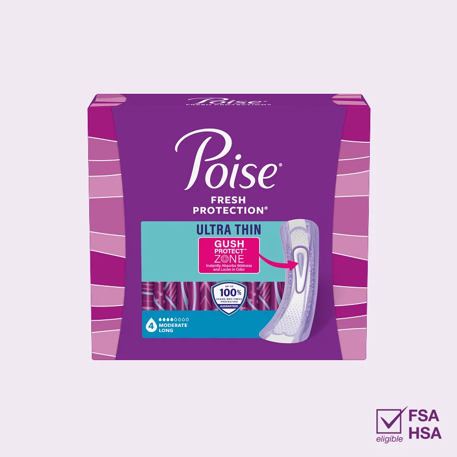 Poise Fresh Protection Ultra Thin Moderate Long Pads - 48 Count
