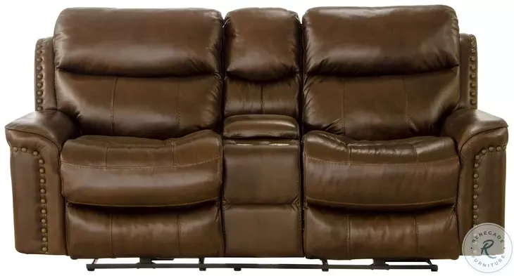 Torn seat Catnapper Brown Leather Double Reclining Loveseat with Console