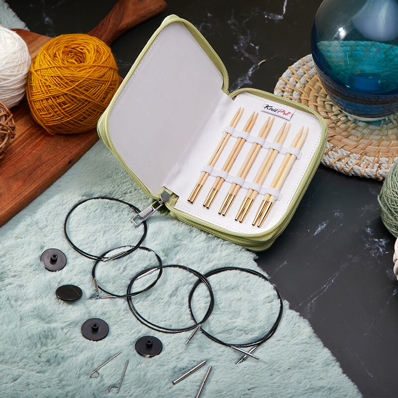 QIAOZHILE Interchangeable Bamboo Knitting Needle Set