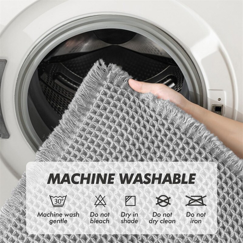 BULULOM Waffle Design Bath Mat, Grey, 2 x 5