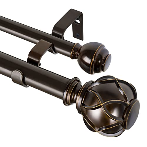 Curtain Rods with Netted Texture Finials, Brown, 2-Pack