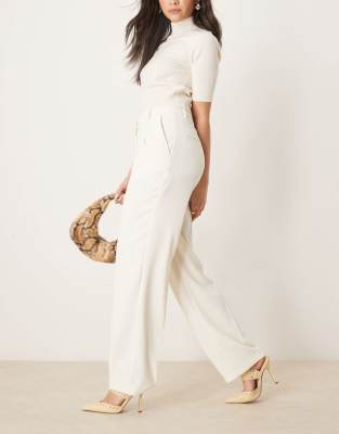 Women's Contrast Stitch Button Straight Leg Trouser
