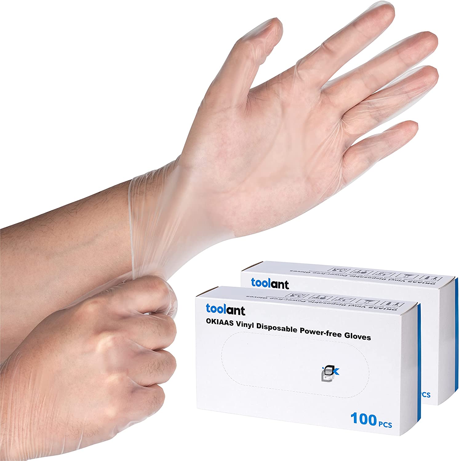 TOOLANT OKIAAS Vinyl Disposable Powder-free Gloves - Size Large, 100 Count
